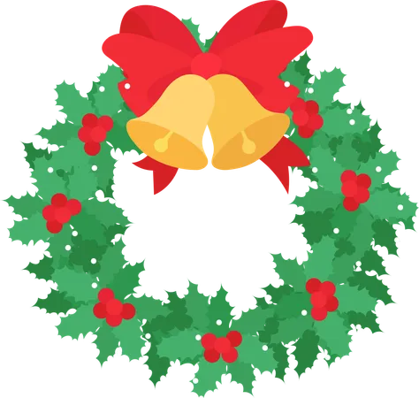 Traditional Decoration For Xmas Celebration Christmas Holiday Element Made In Rounded Shape Wreath With Red Ribbons And Bells Branches Of Mistletoe Leaves Winter Holidays Symbol Of Noel Vector Illustration