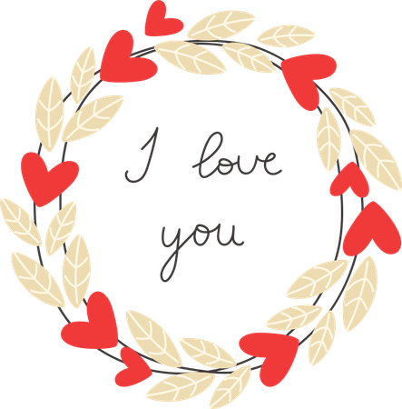 Wreath of leaves and hearts for Valentine's Day  Illustration