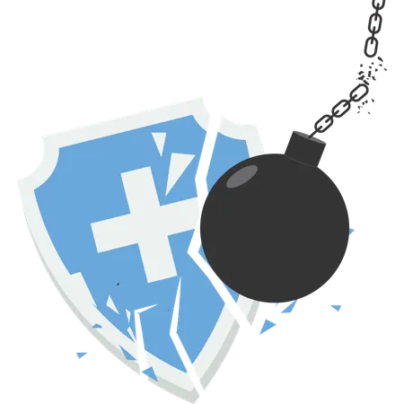 Wrecking Ball Destroys Shield Destruction Effect Abstract Cloud Of Pieces And Fragments After Shield Demolition By Wrecking Ball Illustration