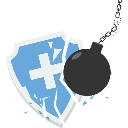 Wrecking ball destroys shield  Illustration