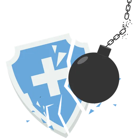 Wrecking ball destroys shield  Illustration