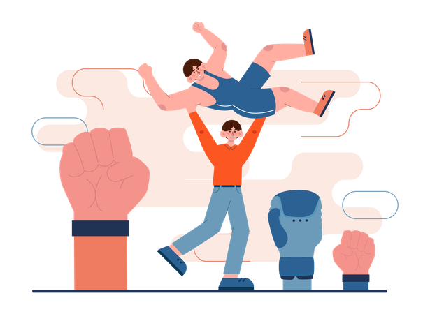 Wrestlers fights in fighting ring  Illustration