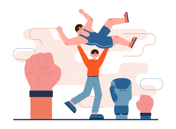 Wrestlers fights in fighting ring  Illustration