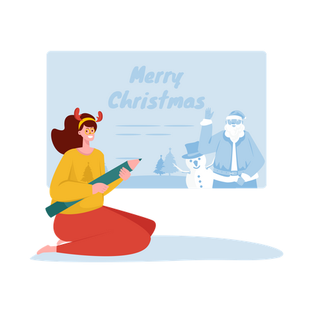 Write a Christmas greeting card  イラスト
