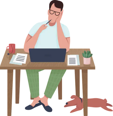 Writer At Computer Semi Flat Color Vector Character Sitting Figure Full Body Person On White Hobby And Leisure Activity Isolated Modern Cartoon Style Illustration For Graphic Design And Animation Illustration