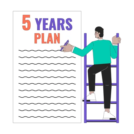 Writing 5 Year Plan Goals 2 D Linear Illustration Concept Professional Development Cartoon Character Isolated On White Arab Adult Man Career Growth Checklist Metaphor Abstract Flat Vector Outline Illustration