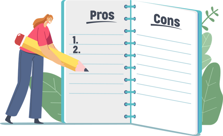Writing at Notebook Sheet Pros and Cons of Something Illustration