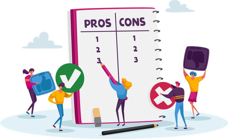 Writing at notebook Sheet Pros and Cons of something  Illustration