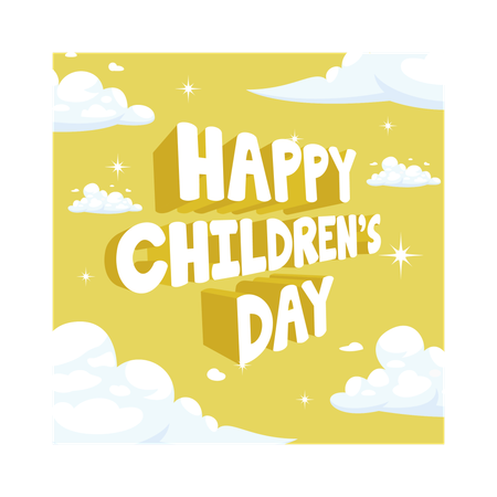 Writing happy children day among clouds in the sky  Illustration