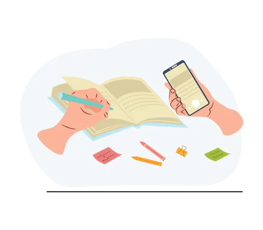 Writing note into mobile Illustration