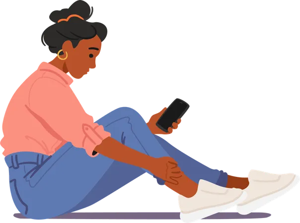 Woman Slouches Engrossed In Her Smartphone Female Character Perform Improper Pose Girl Sitting On Floor Body Contorted In A Poor Posture While She Looking On Screen Cartoon Vector Illustration Illustration
