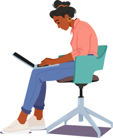 Female Character Hunched Over Neck Strained Shoulders Slouched Displays Poor Body Posture While Using Laptop Inviting Discomfort And Potential Health Issues Cartoon People Vector Illustration Illustration