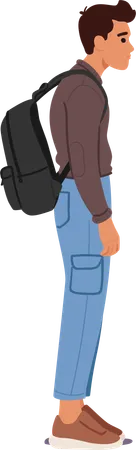 Male Character Displays A Hunched Posture Under The Weight Of A Backpack Shoulders Slouched Forward The Misaligned Stance Hinted At Discomfort And Potential Strain On The Spine Vector Illustration Illustration