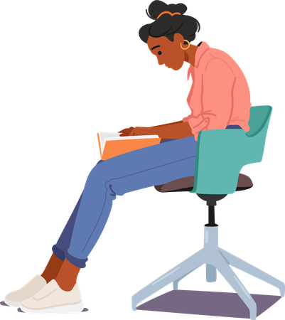 Wrong posture while reading book on chair  Illustration