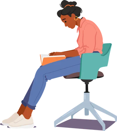 Female Character Showing Improper Reading Pose Black Woman Reader Slouched In A Chair Book Held Upside Down Concept Of Wrong Position To Read Cartoon People Vector Illustration イラスト