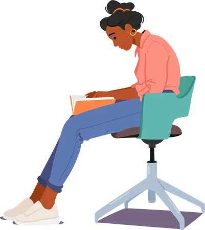 Wrong posture while reading book on chair  Illustration