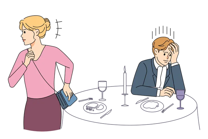 Wütende Frau lässt Liebhaber im Restaurant zurück  Illustration