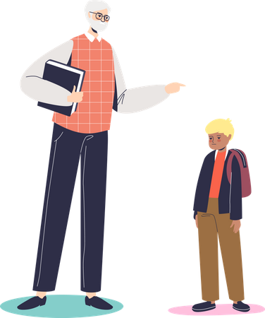 Wütender Lehrer beschimpft Schuljungen  Illustration