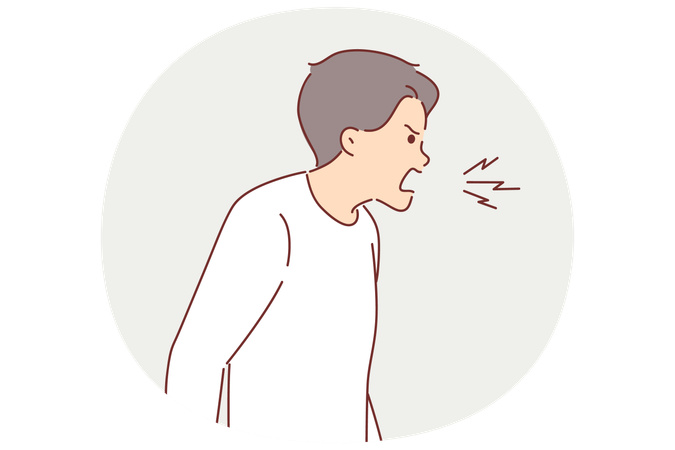 Wütender Mann schreit vor Hass und negativen Emotionen aufgrund psychischer Probleme oder Ausfälle  Illustration