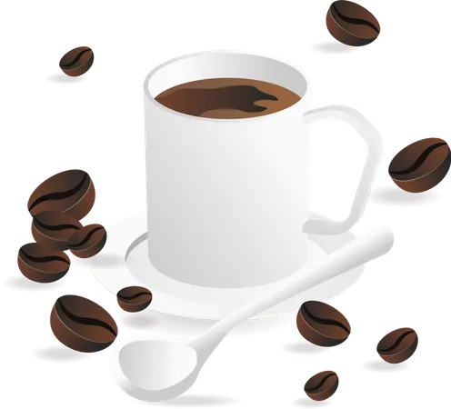 Xícara de café com feijão  Ilustração