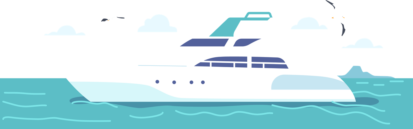 Yacht In Ocean  Illustration