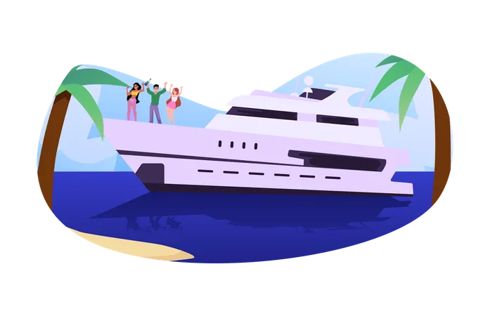 Yacht with people living a luxurious lifestyle of rich  Illustration