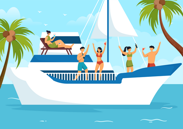 Yachts at Ocean Illustration Illustration