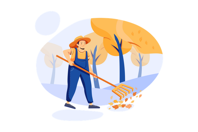 Yard or garden cleaning Work service Illustration