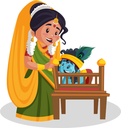 Yashoda maa and little lord krishna  イラスト