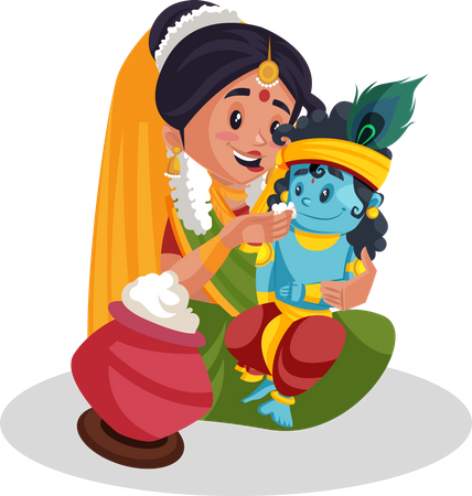 Yashoda maa dando manteiga ao Senhor Krishna  Ilustração