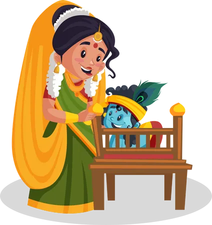 Yashoda maa e pequeno senhor Krishna  Ilustração