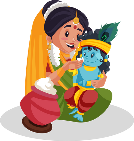 Yashoda maa feeding butter to lord krishna  イラスト