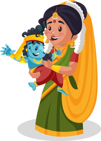 Yashoda maa holding baby krishna  Illustration