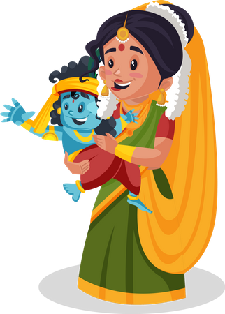 Yashoda maa holding baby krishna  イラスト