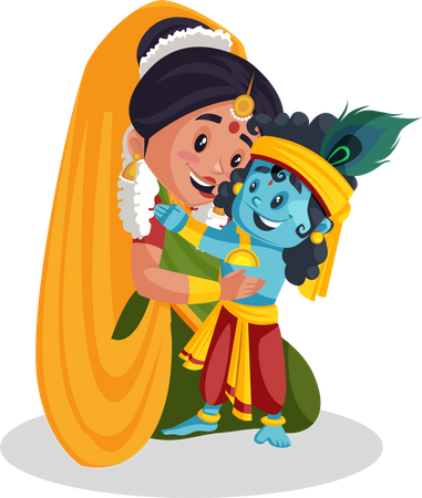 Yashoda maa pampering little krishna  Illustration