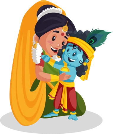 Yashoda maa pampering little krishna  Illustration