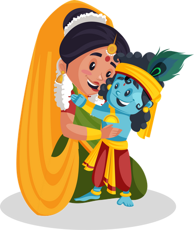 Yashoda maa pampering little krishna  イラスト
