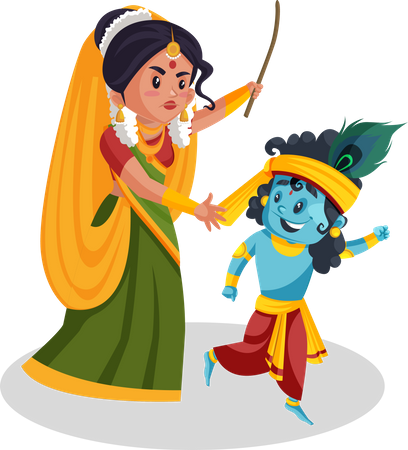 Yashoda maa running behind lord krishana  イラスト