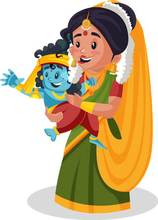 Yashoda maa sosteniendo al bebé krishna  Ilustración