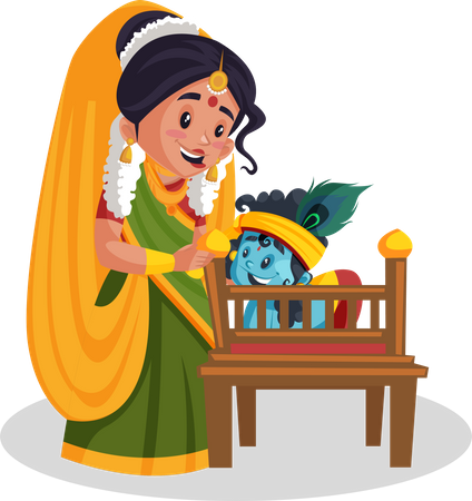 Yashoda maa y el pequeño señor krishna  Ilustración