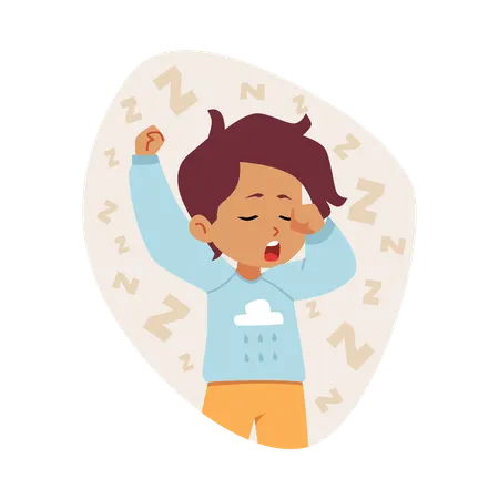 Yawning a little boy in pajamas  Illustration