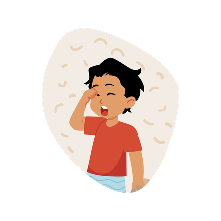 Yawning little brunette boy with his eyes closed  Illustration