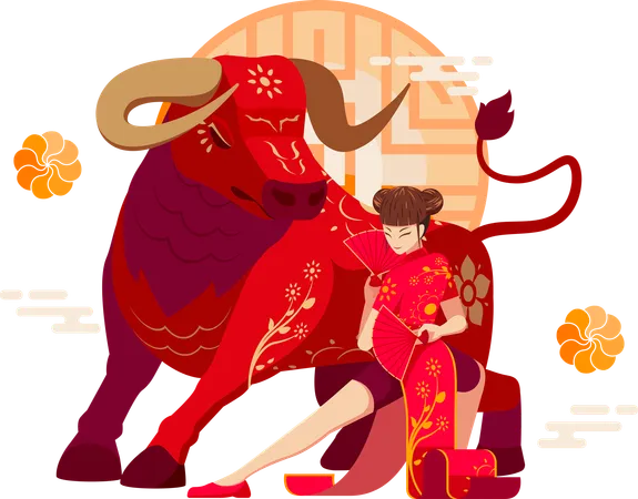 Year of The Ox Chinese Zodiac  Illustration