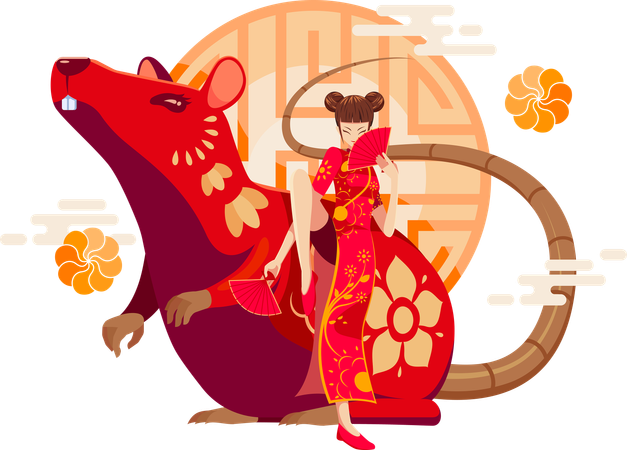 Year of The Rat Chinese Zodiac  Illustration