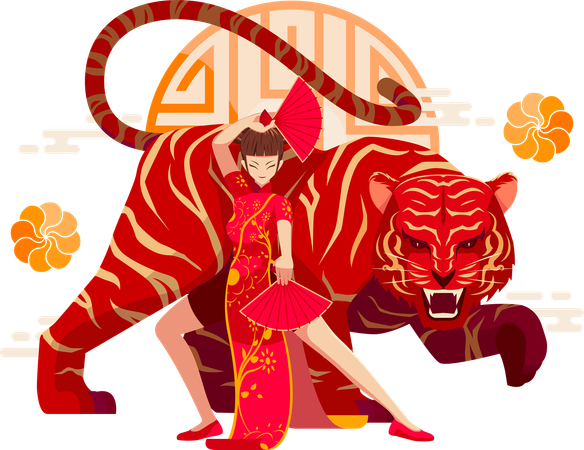 Year of The Tiger Chinese Zodiac  Illustration