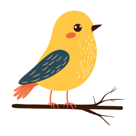 Yellow Sparrow Bird  Perched on Tree Branch  Illustration