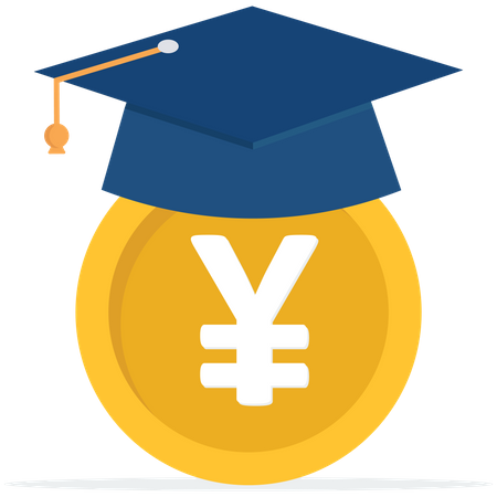 Yen money coin with mortarboard graduation cap and certificate  일러스트레이션