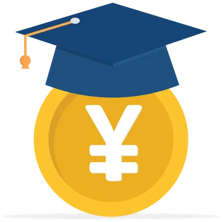 Yen money coin with mortarboard graduation cap and certificate  Illustration
