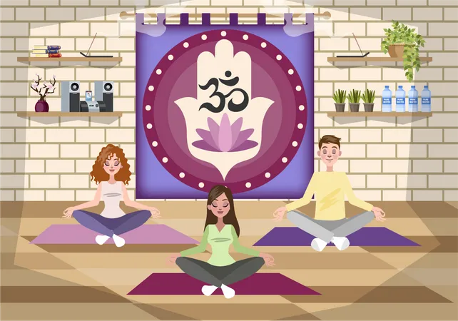 Yoga dans un centre de remise en forme  Illustration