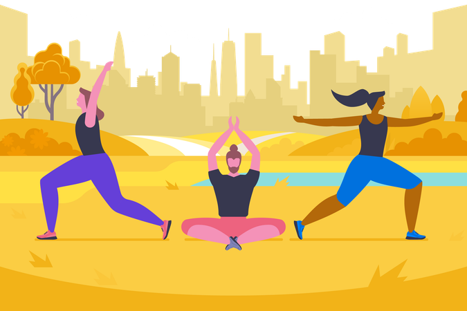 Yoga en el parque de otoño  Illustration